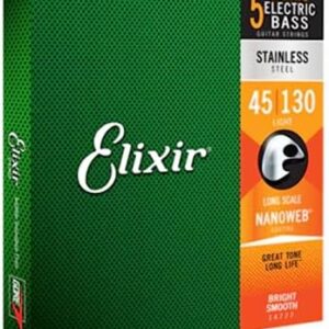 Cordes Elixir® en Stainless Steel avec revêtement NANOWEB® pour basse 4 cordes, Long Scale, Light (.045-.130)