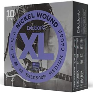 D'Addario Cordes de Guitares Électrique - EXL115-10P - Med. Blues Jazz Rock, 11-49 - 10-Paquet