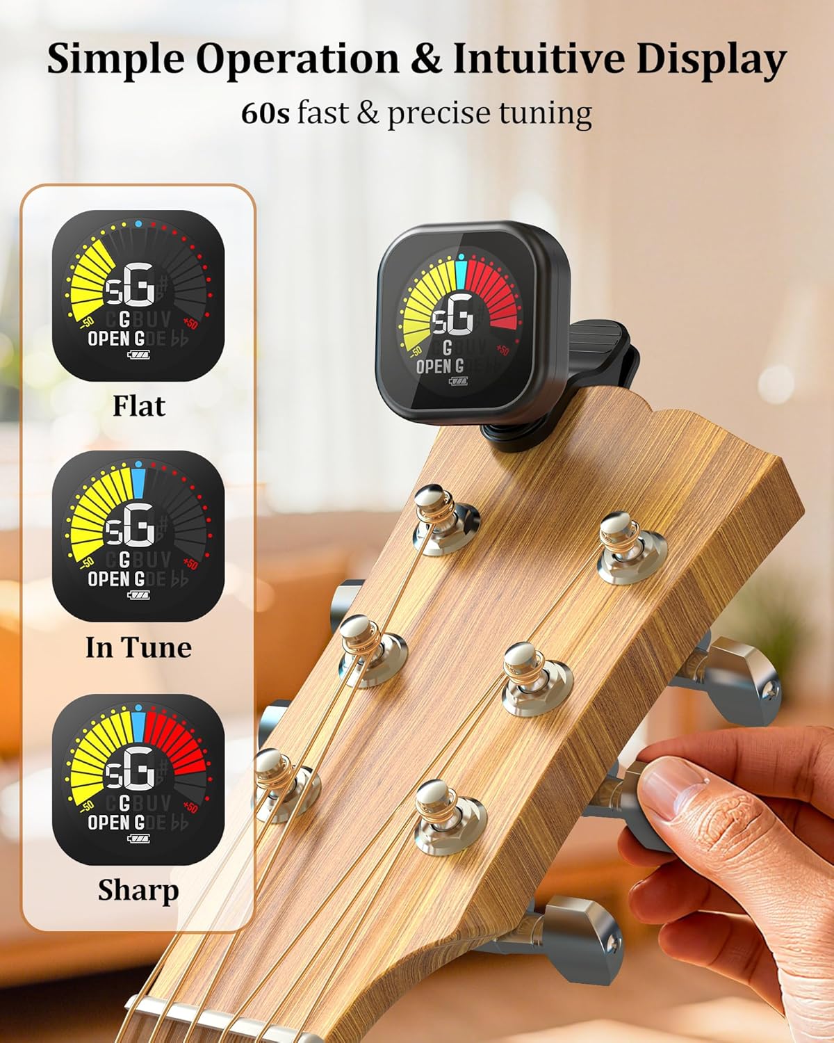 Accordeur de Guitare Rechargeable New Bee - Accordeur Clip-On pour Ukulélé, Violon, Basse avec Écran Haute Luminosité et Rotation 360° – Image 4