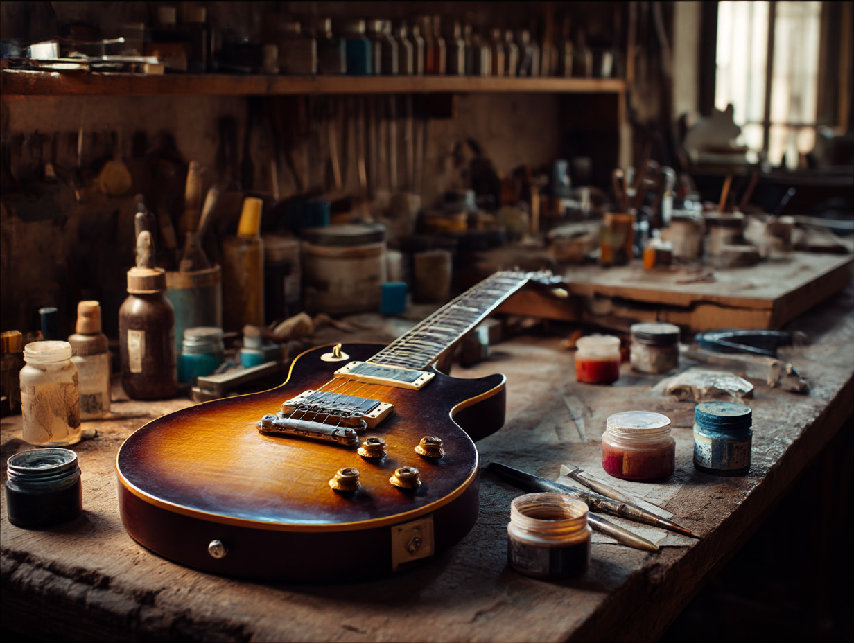 Guitare dans un atelier de réparation